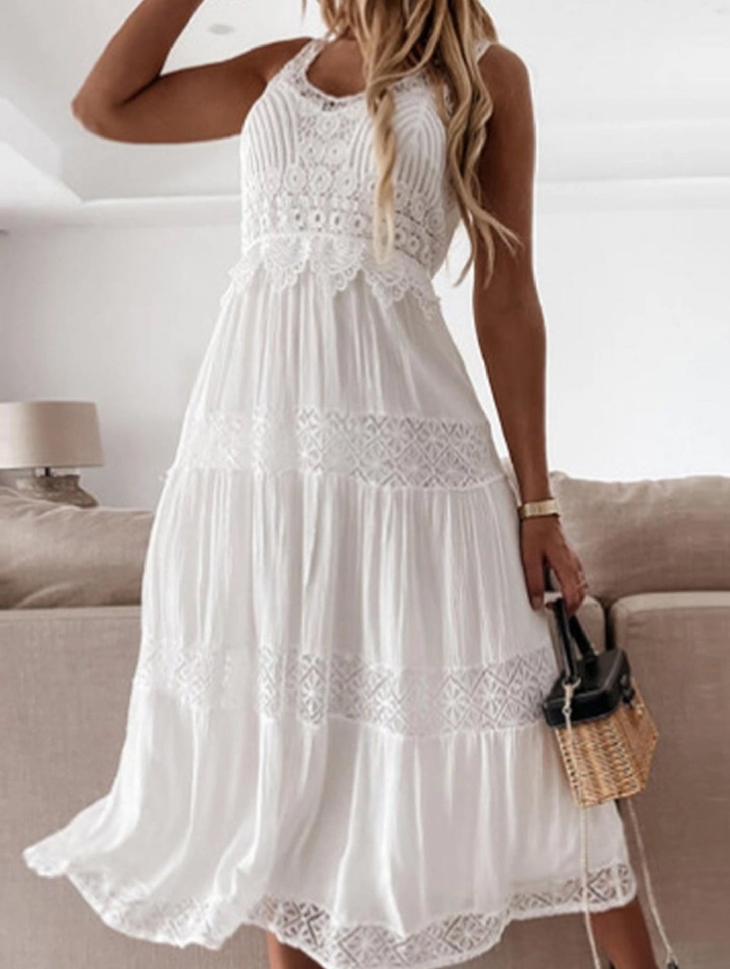 Elegant Lace High-Waist Cami Dress ??Sophisticated Work & Commuting Dress