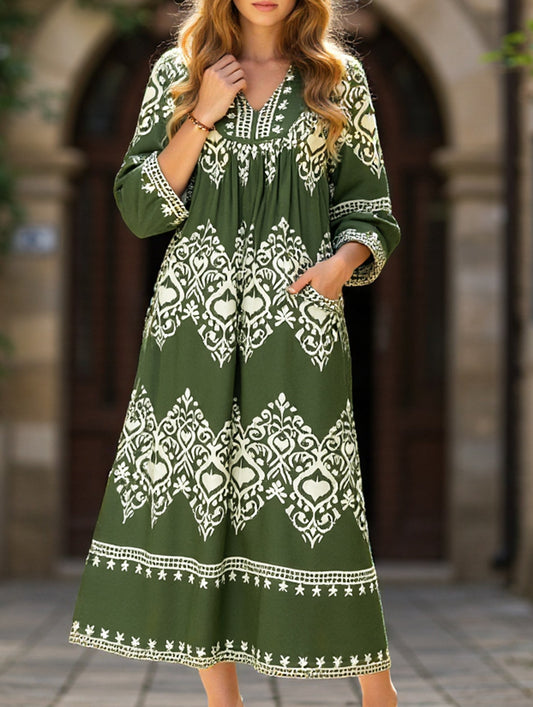 Ethnic style geometric print loose dress