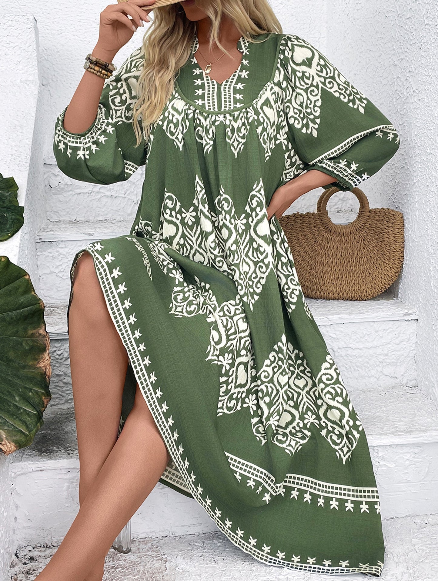 Ethnic style geometric print loose dress