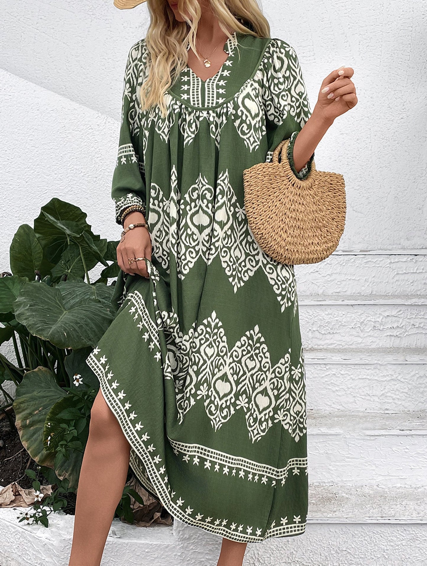 Ethnic style geometric print loose dress