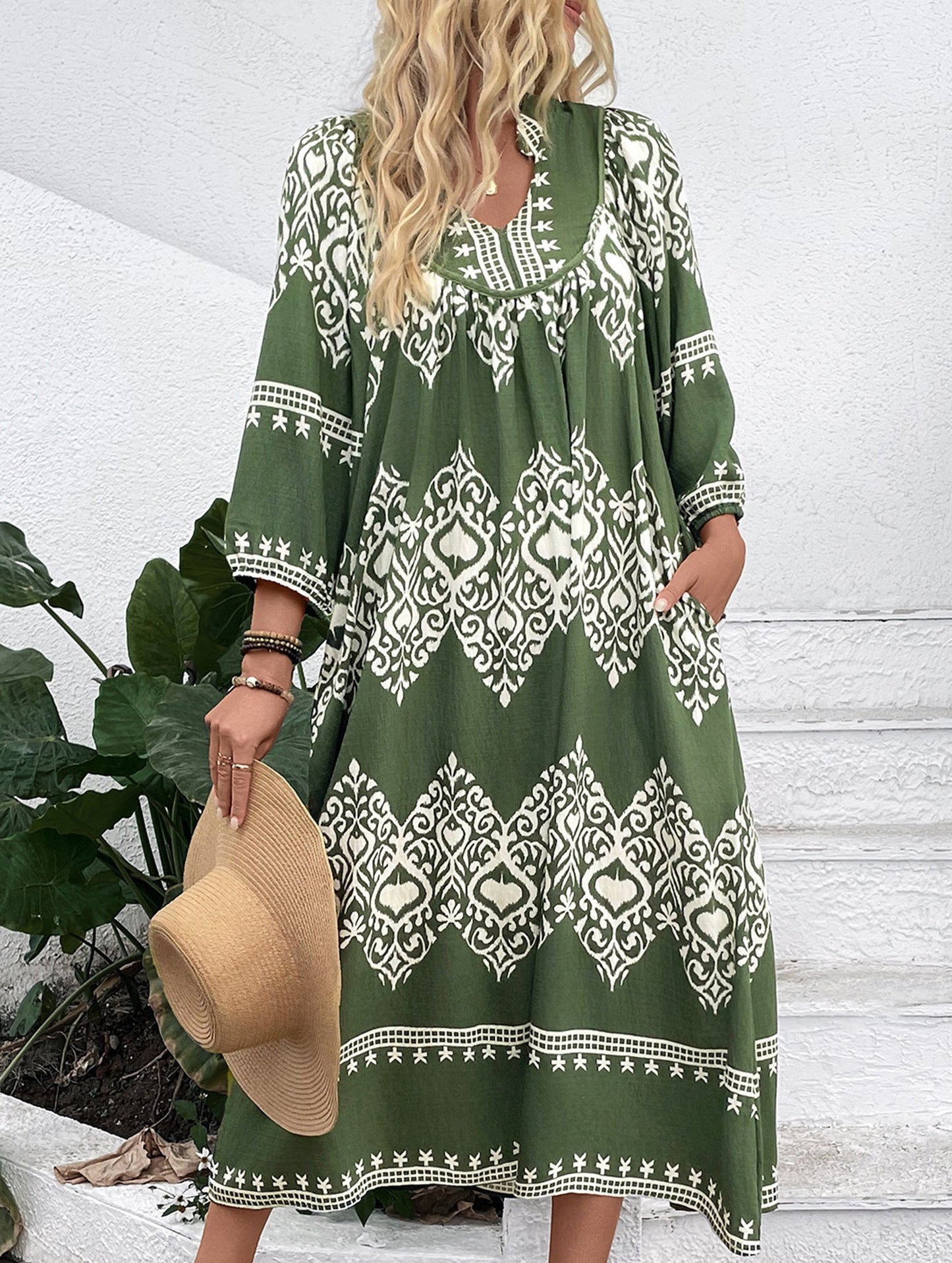 Ethnic style geometric print loose dress