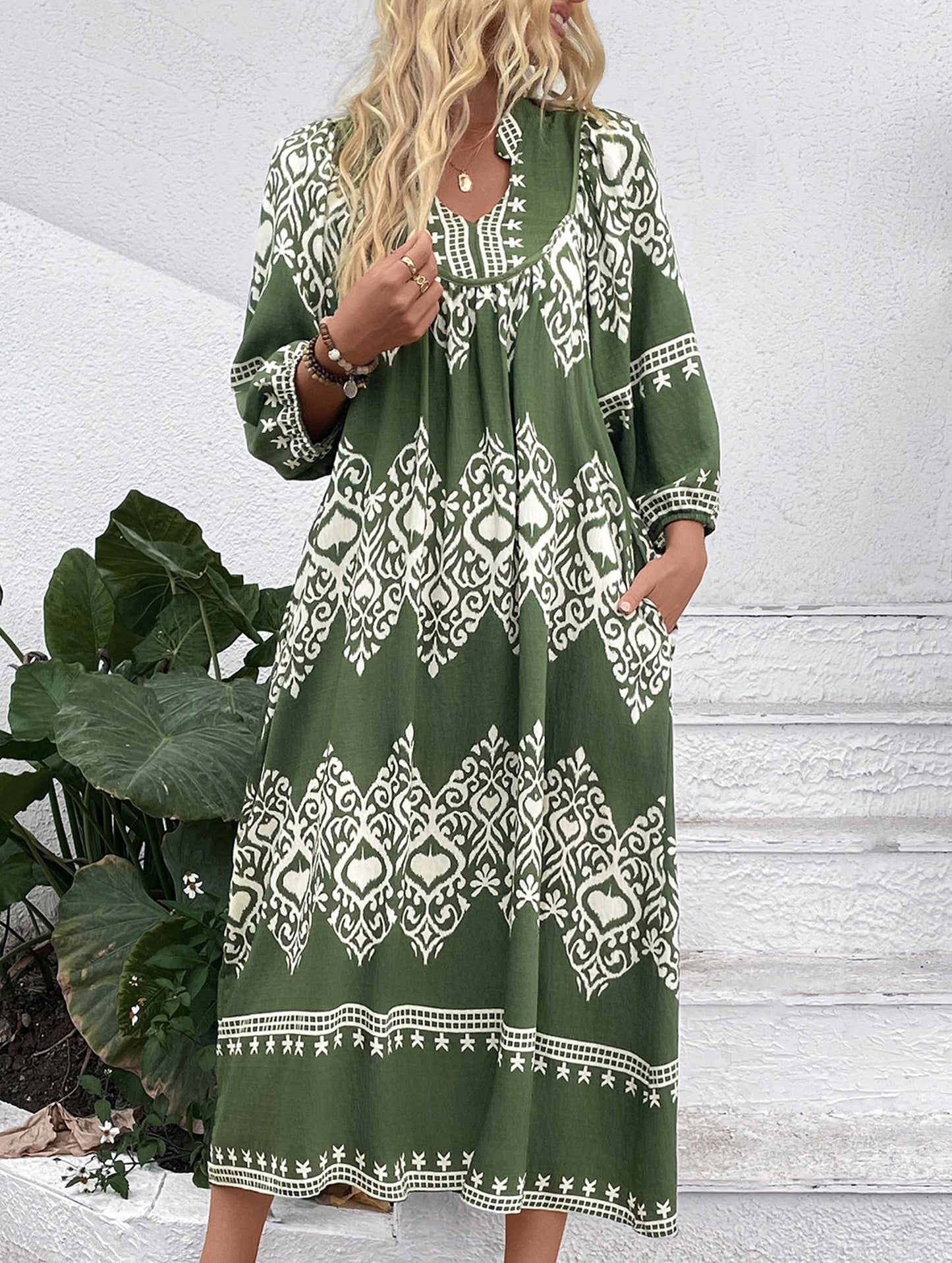 Ethnic style geometric print loose dress