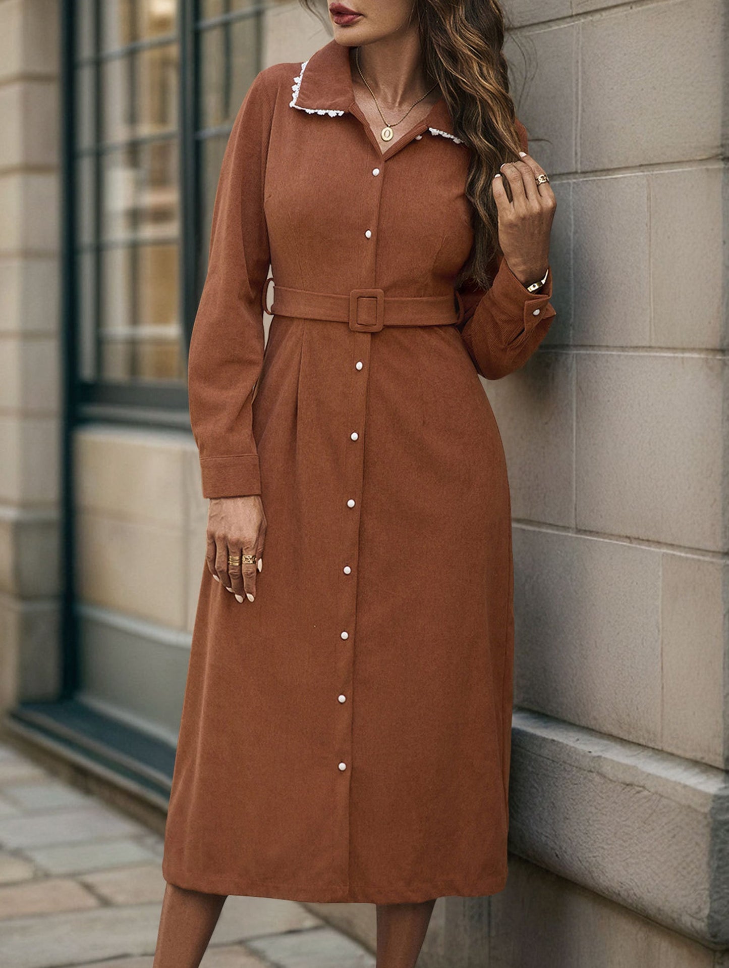 Long-sleeved shirt corduroy dress