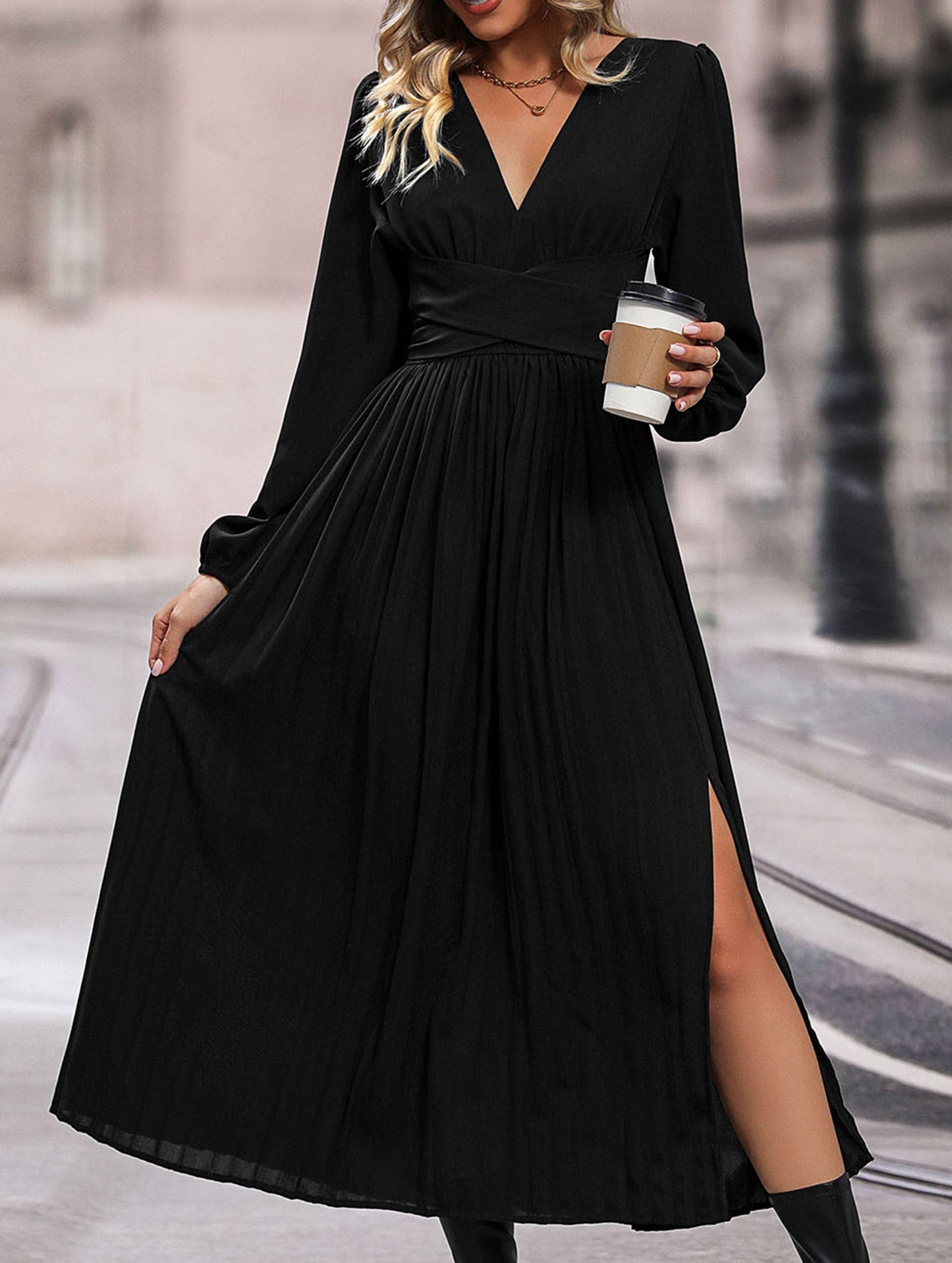 Solid color dress midi length