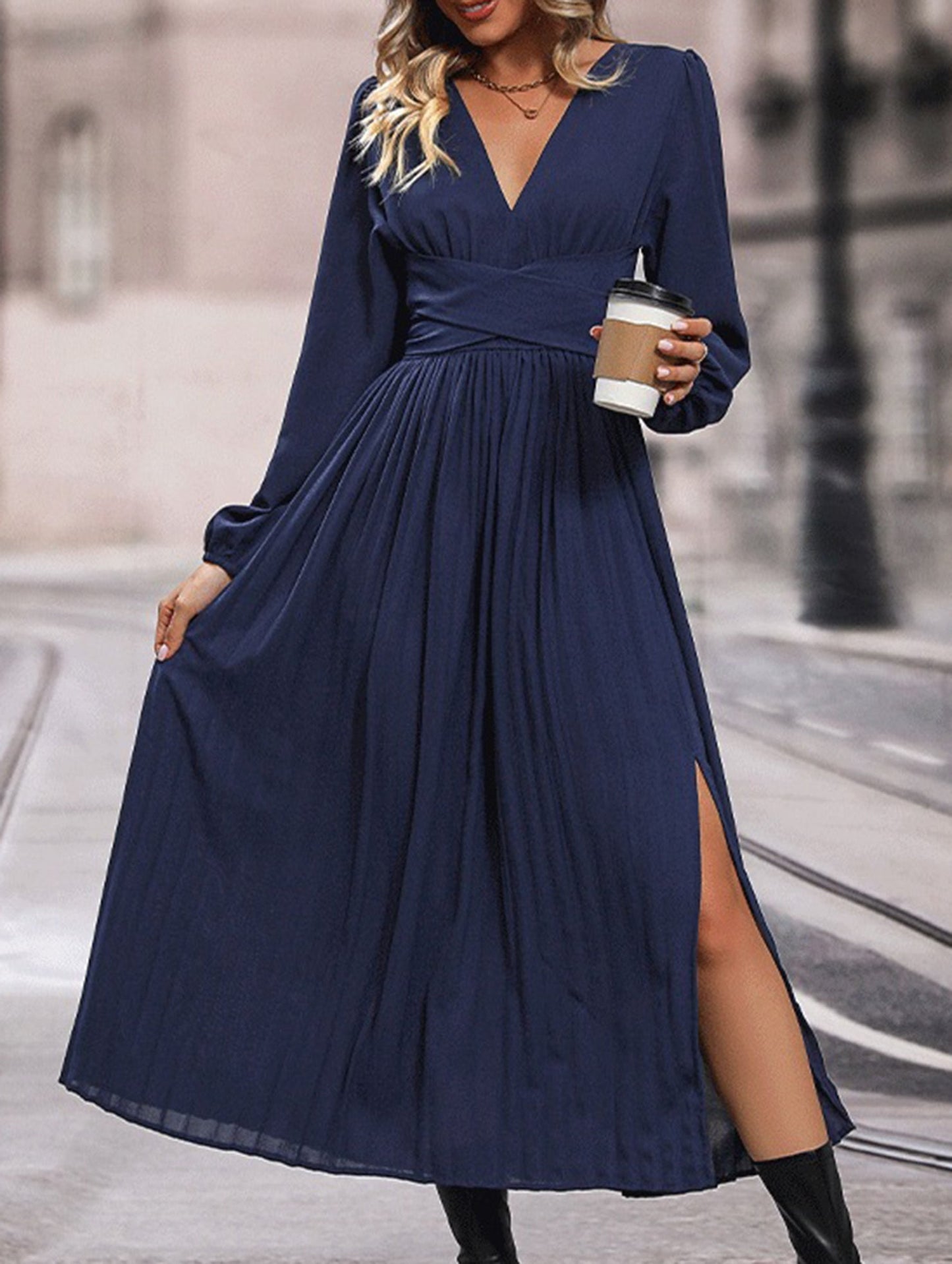 Solid color dress midi length
