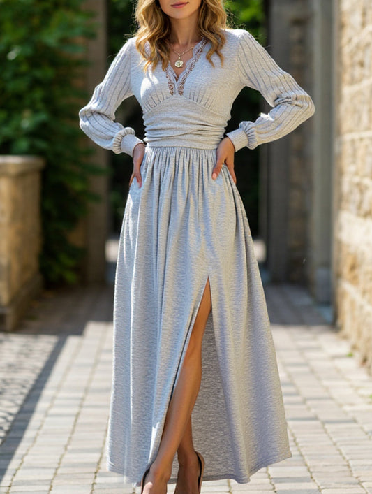 High-grade solid color brushed split dress