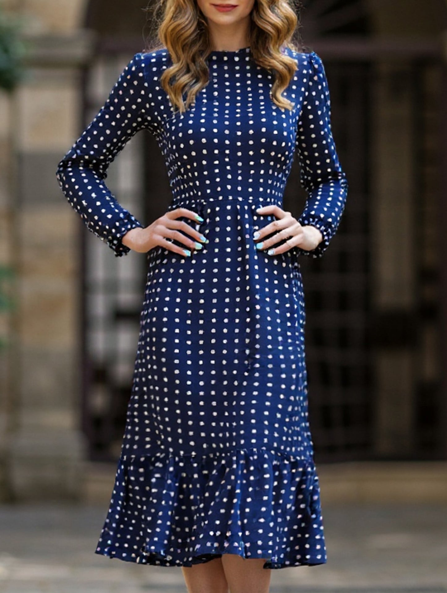 French vintage polka dot patchwork dress