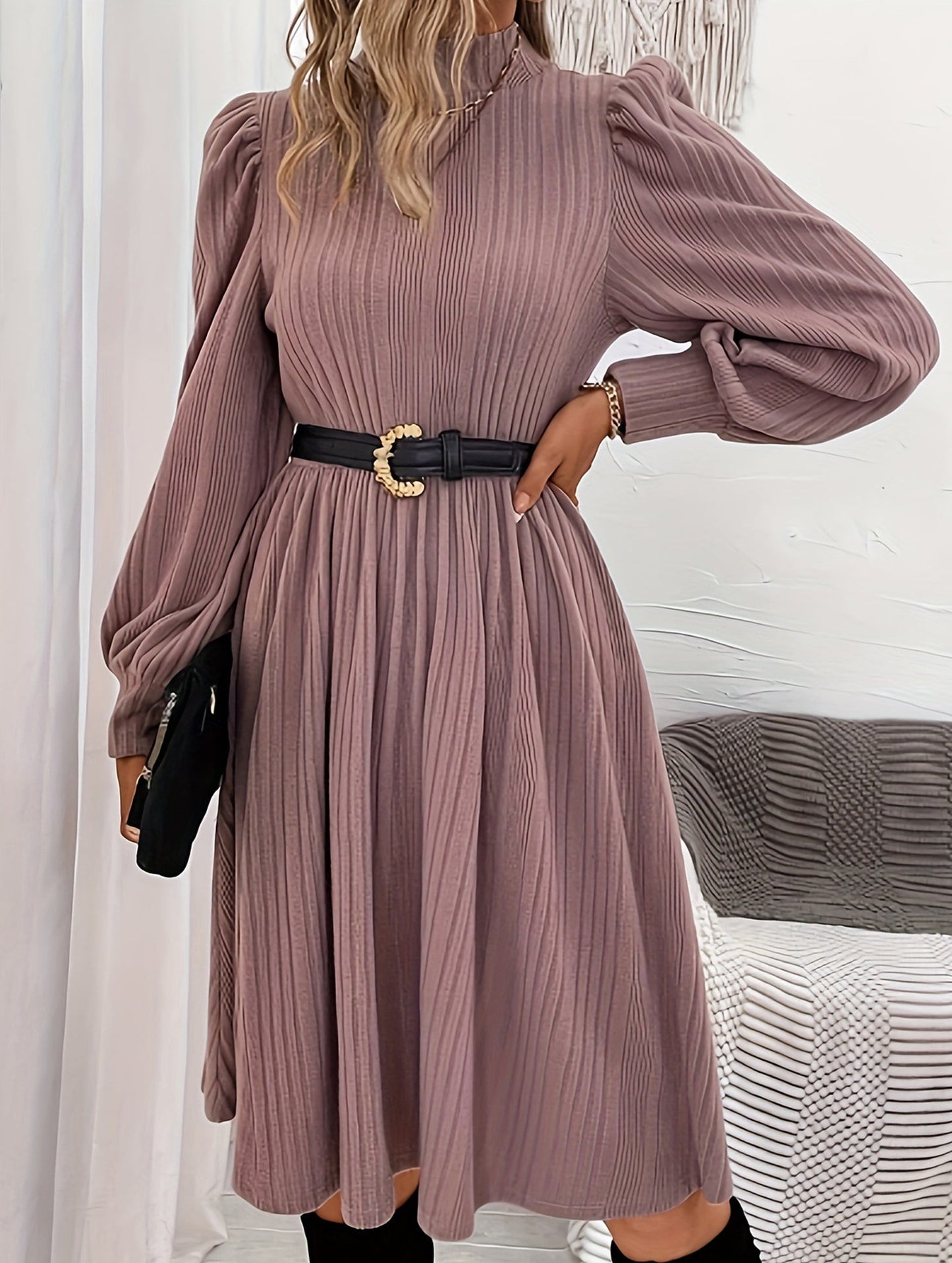 jacquard long-sleeved dress