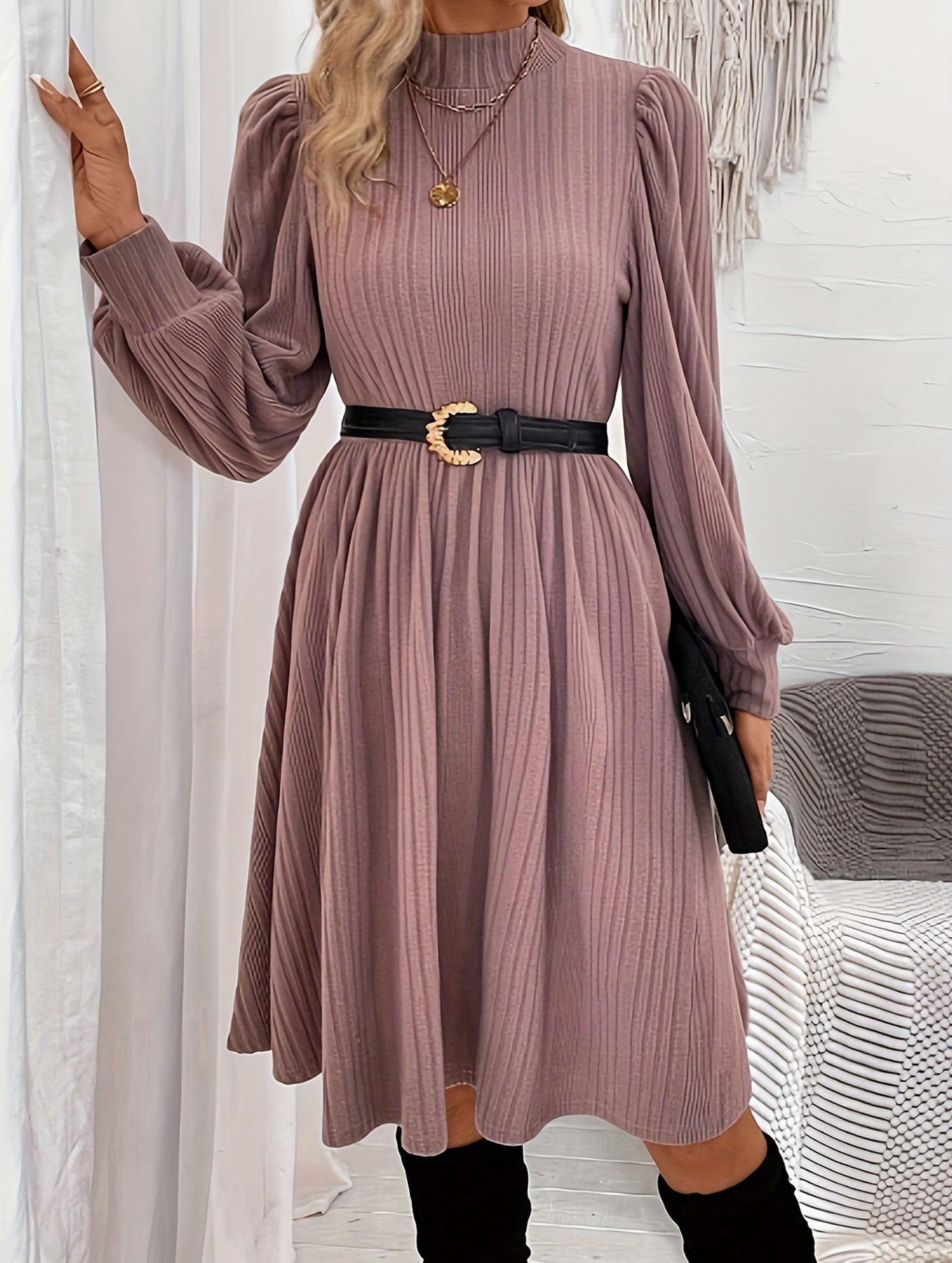 jacquard long-sleeved dress