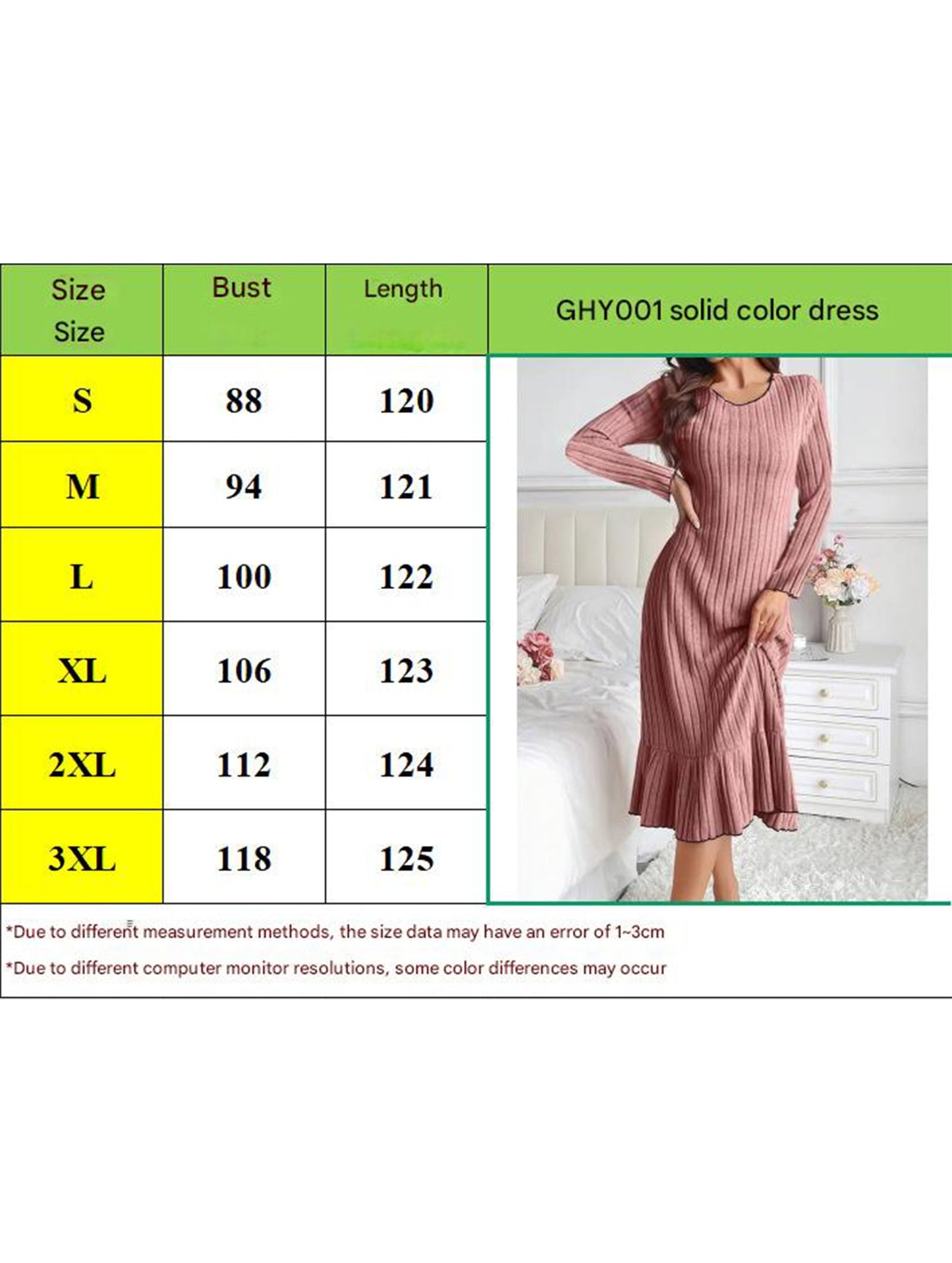 Ruffle hem solid color long sleeve dress