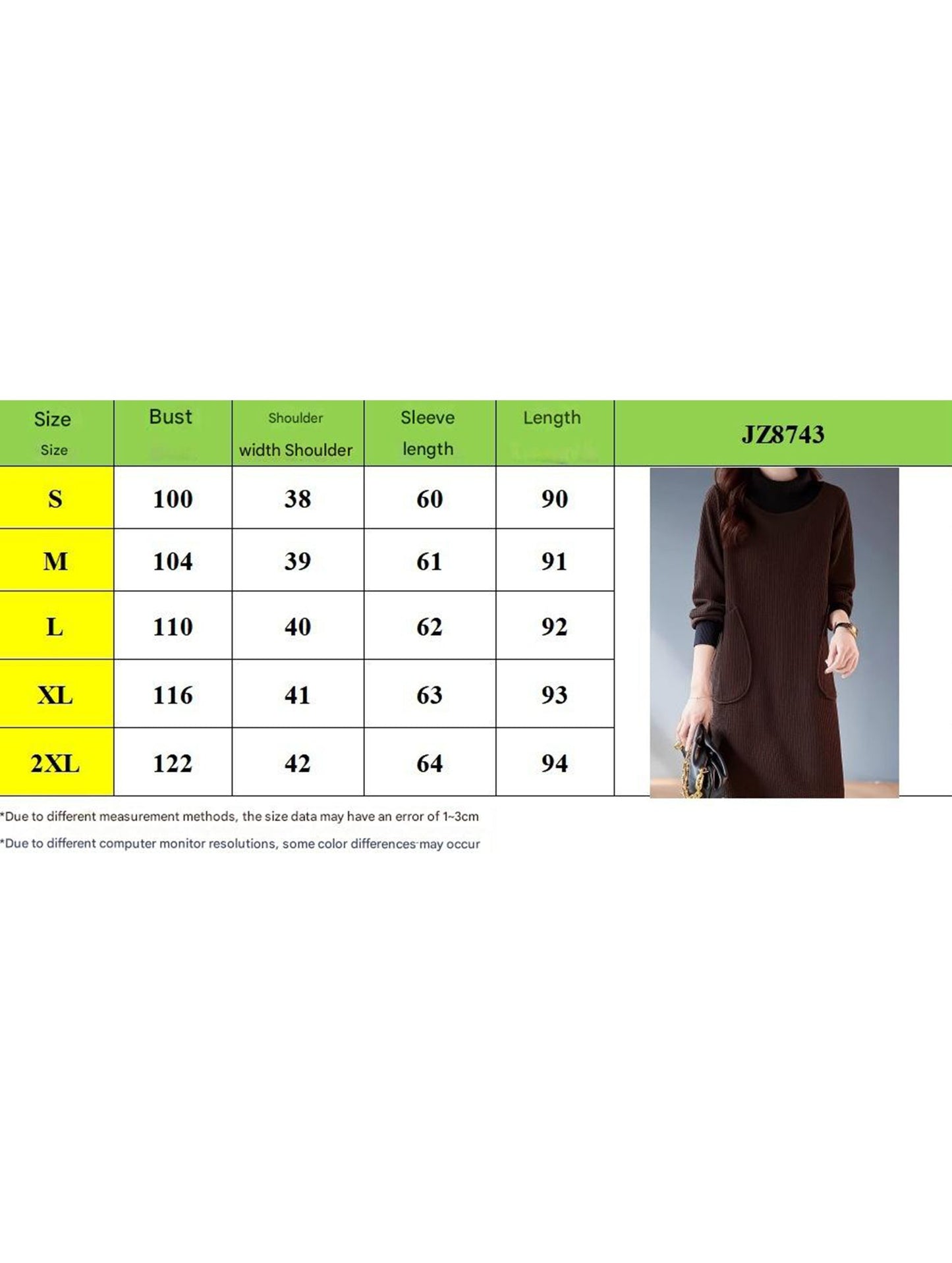 Long-sleeved loose-fitting high-neck midi dress