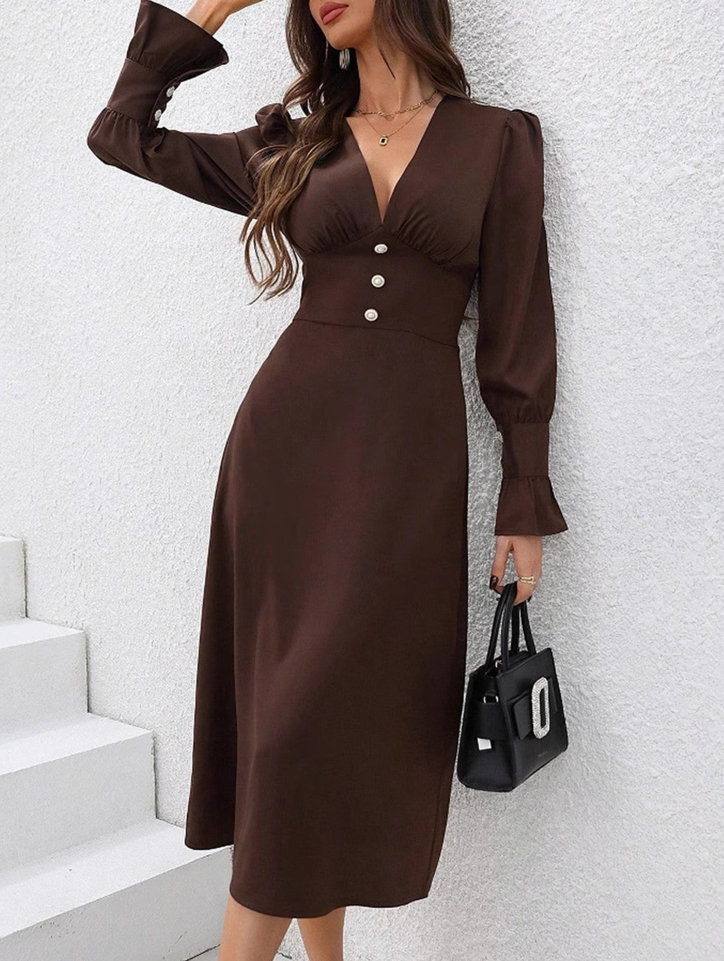 Casual V-neck shirt dress