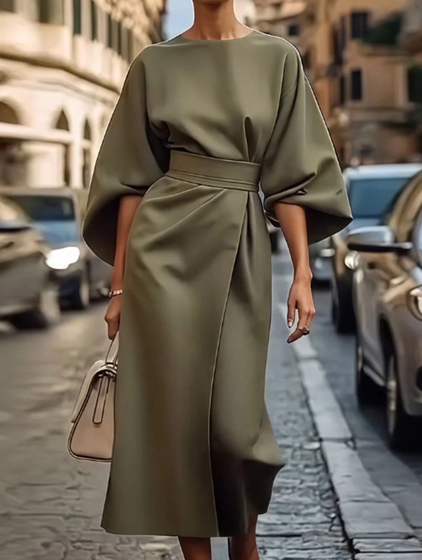 Casual solid color waist dress