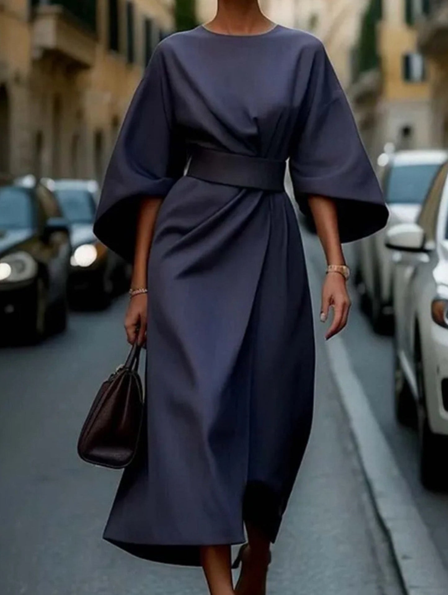 Casual solid color waist dress