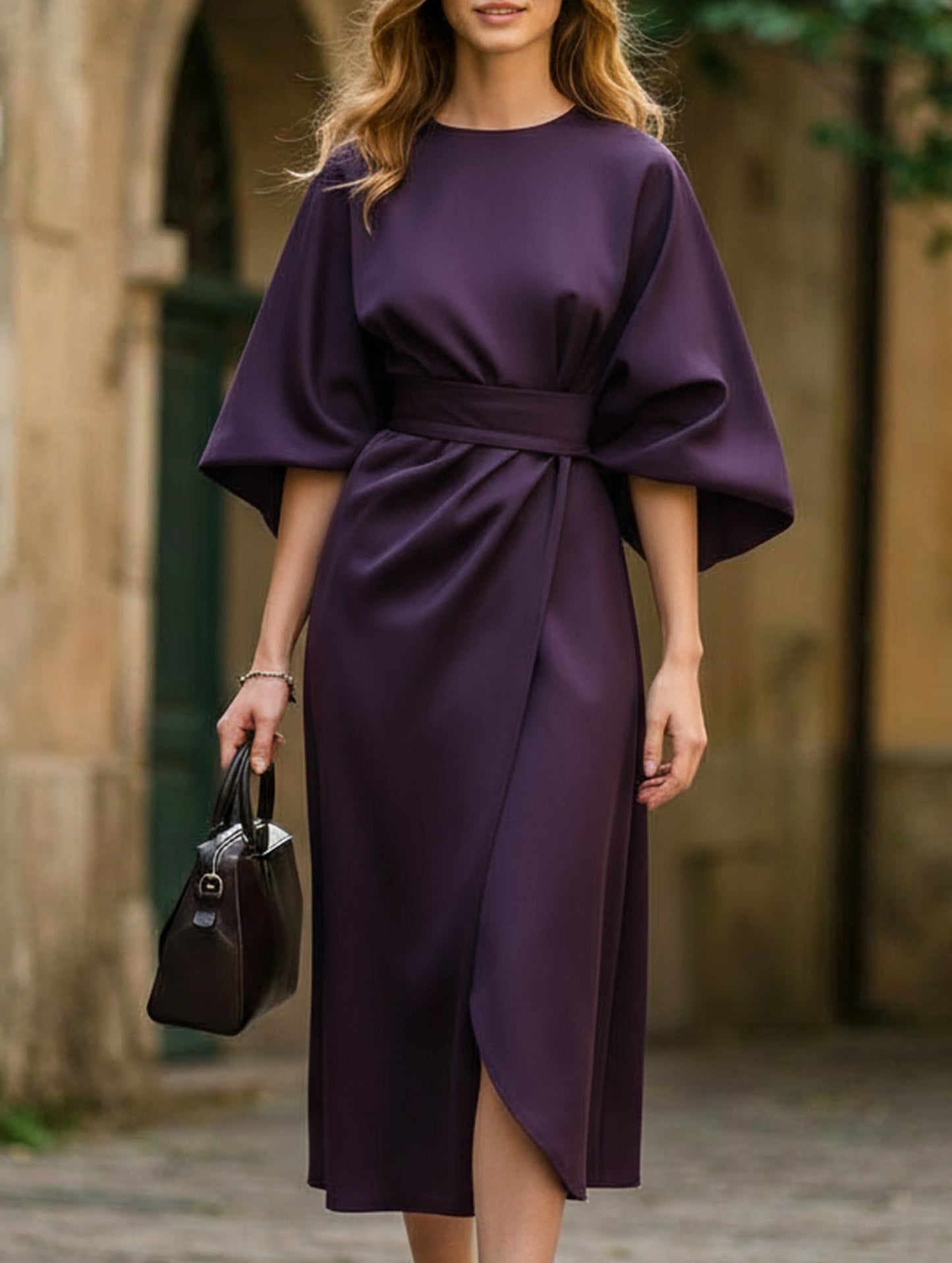 Casual solid color waist dress