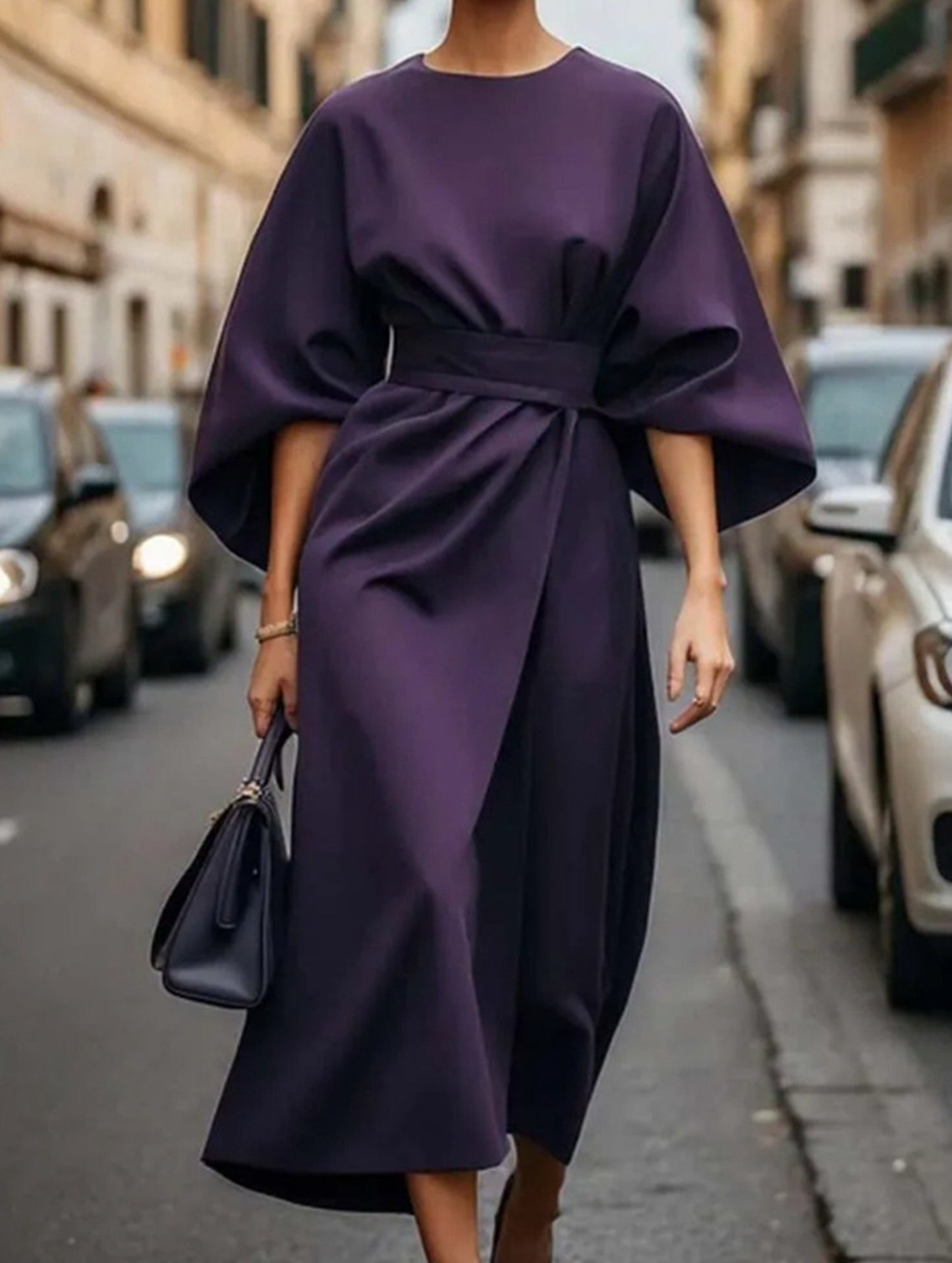 Casual solid color waist dress