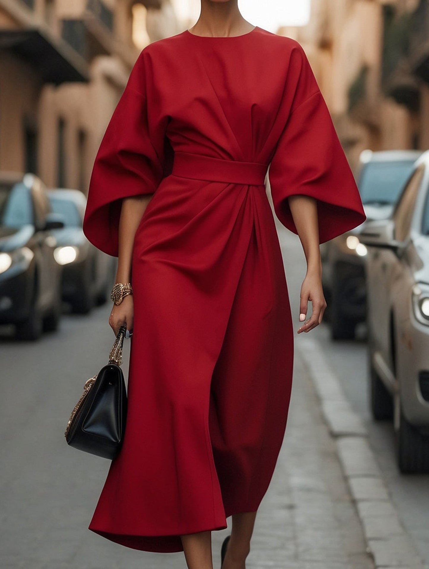 Casual solid color waist dress