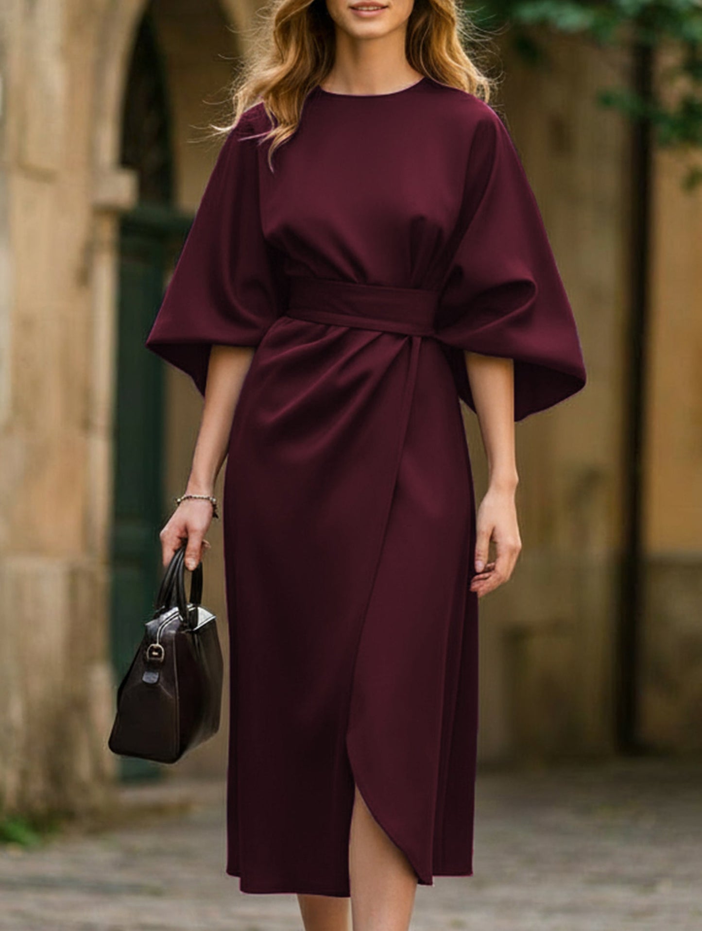 Casual solid color waist dress