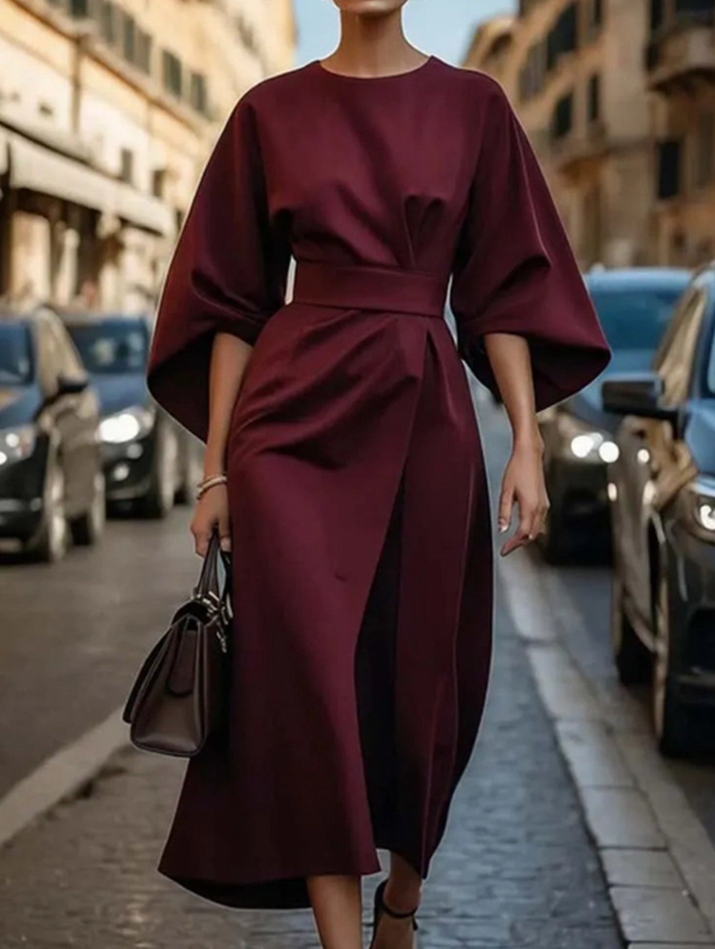 Casual solid color waist dress