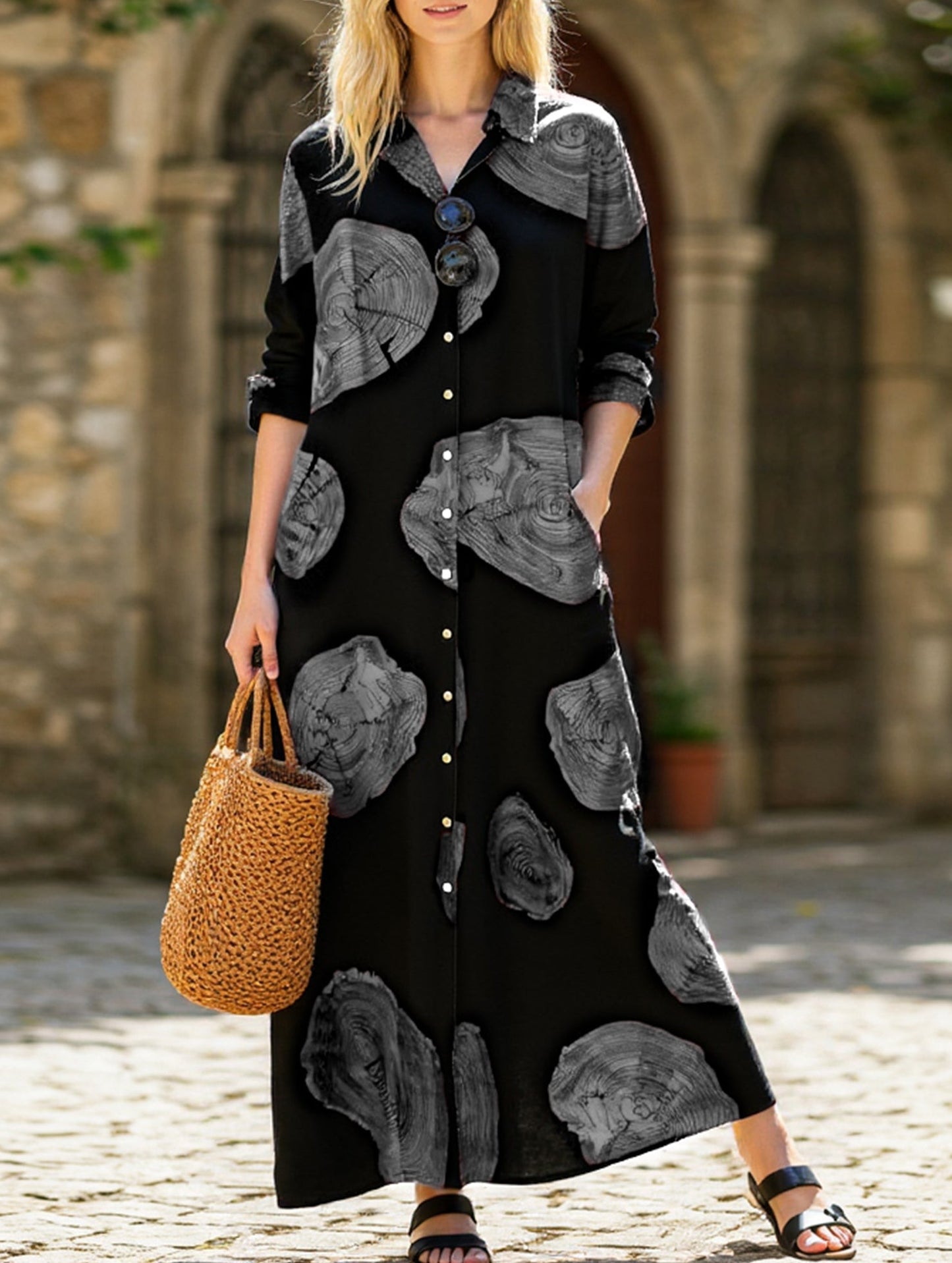 Simple loose casual long shirt dress