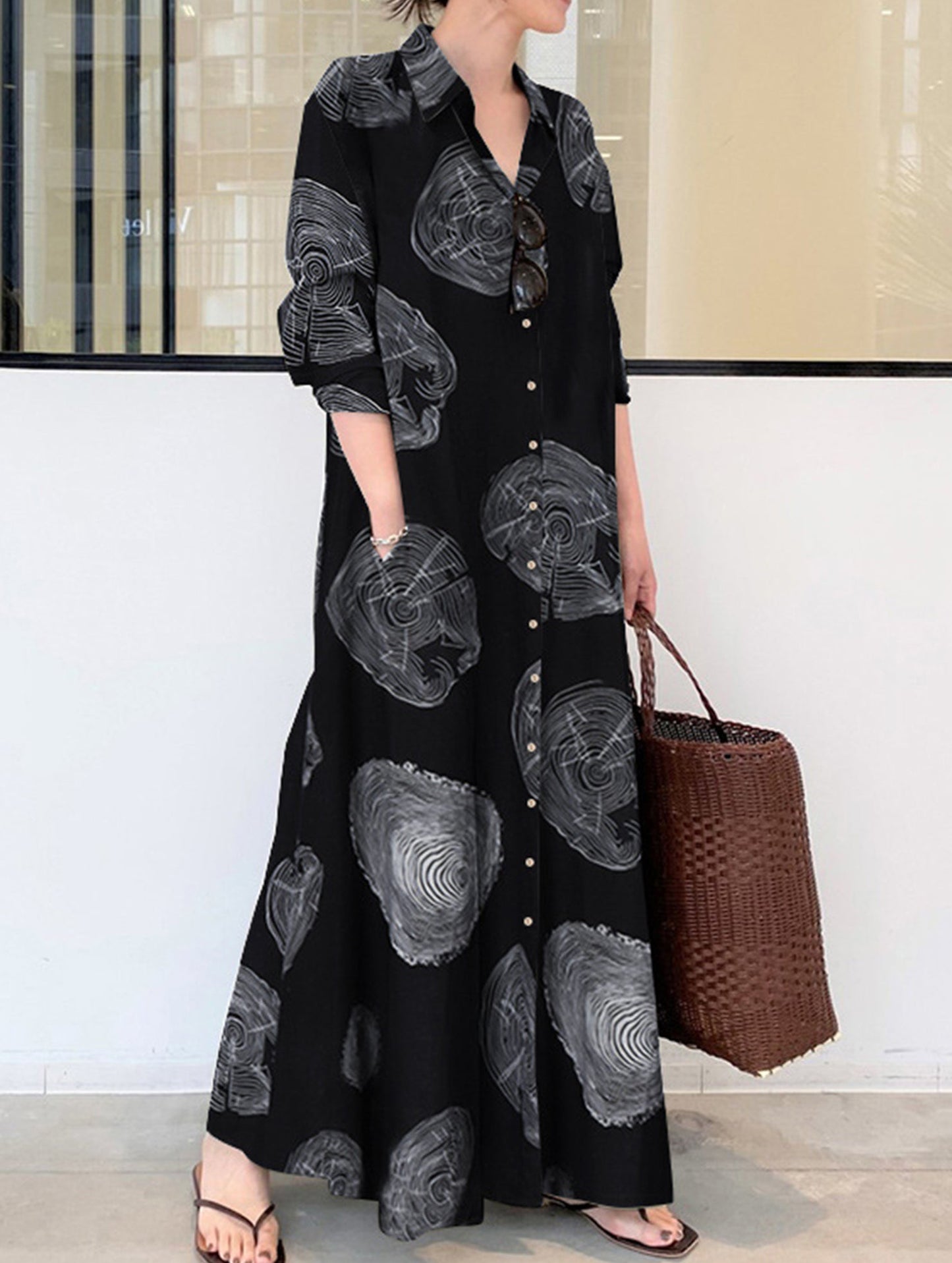 Simple loose casual long shirt dress