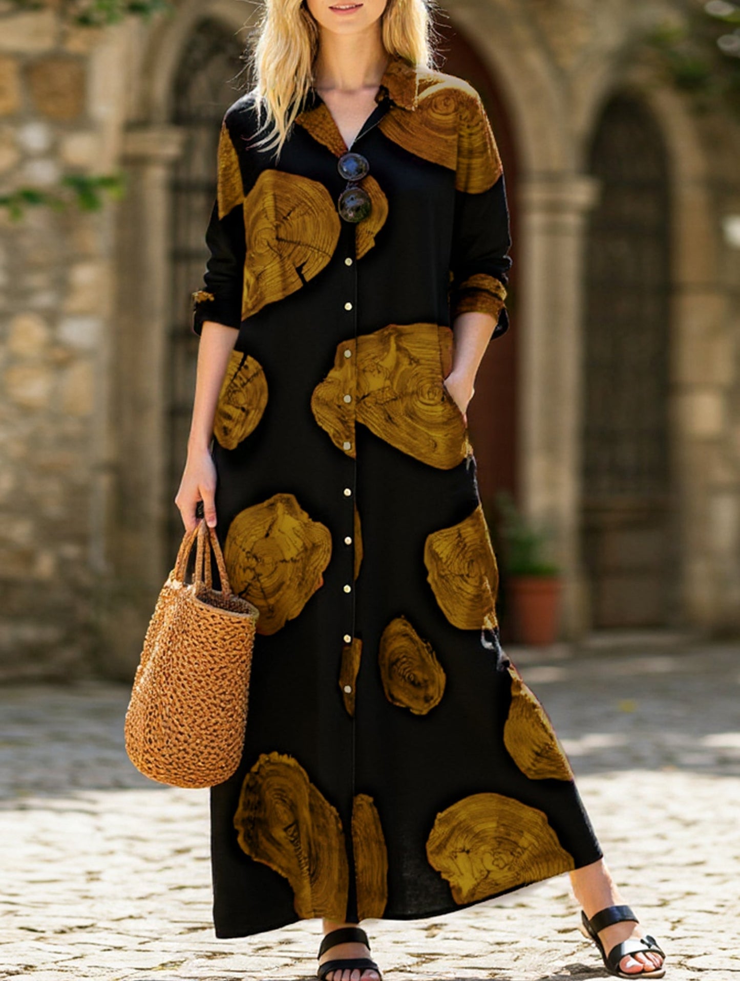 Simple loose casual long shirt dress