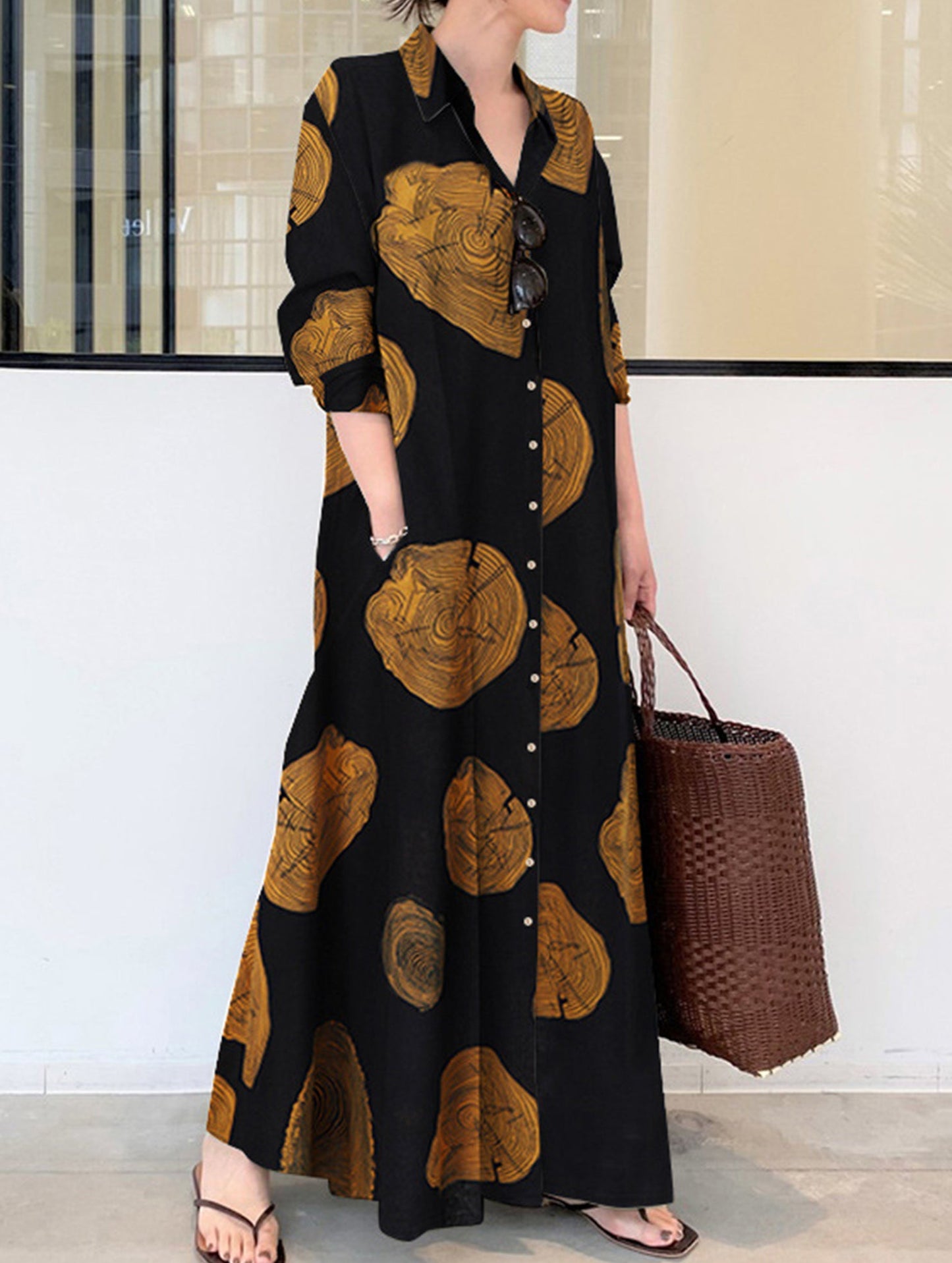 Simple loose casual long shirt dress