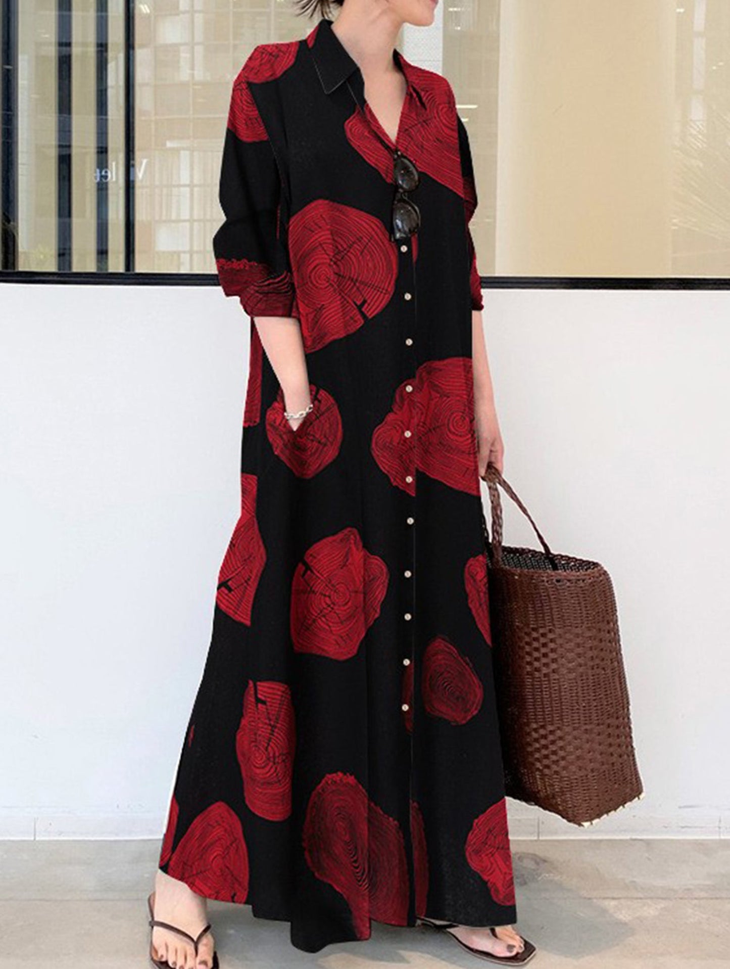 Simple loose casual long shirt dress