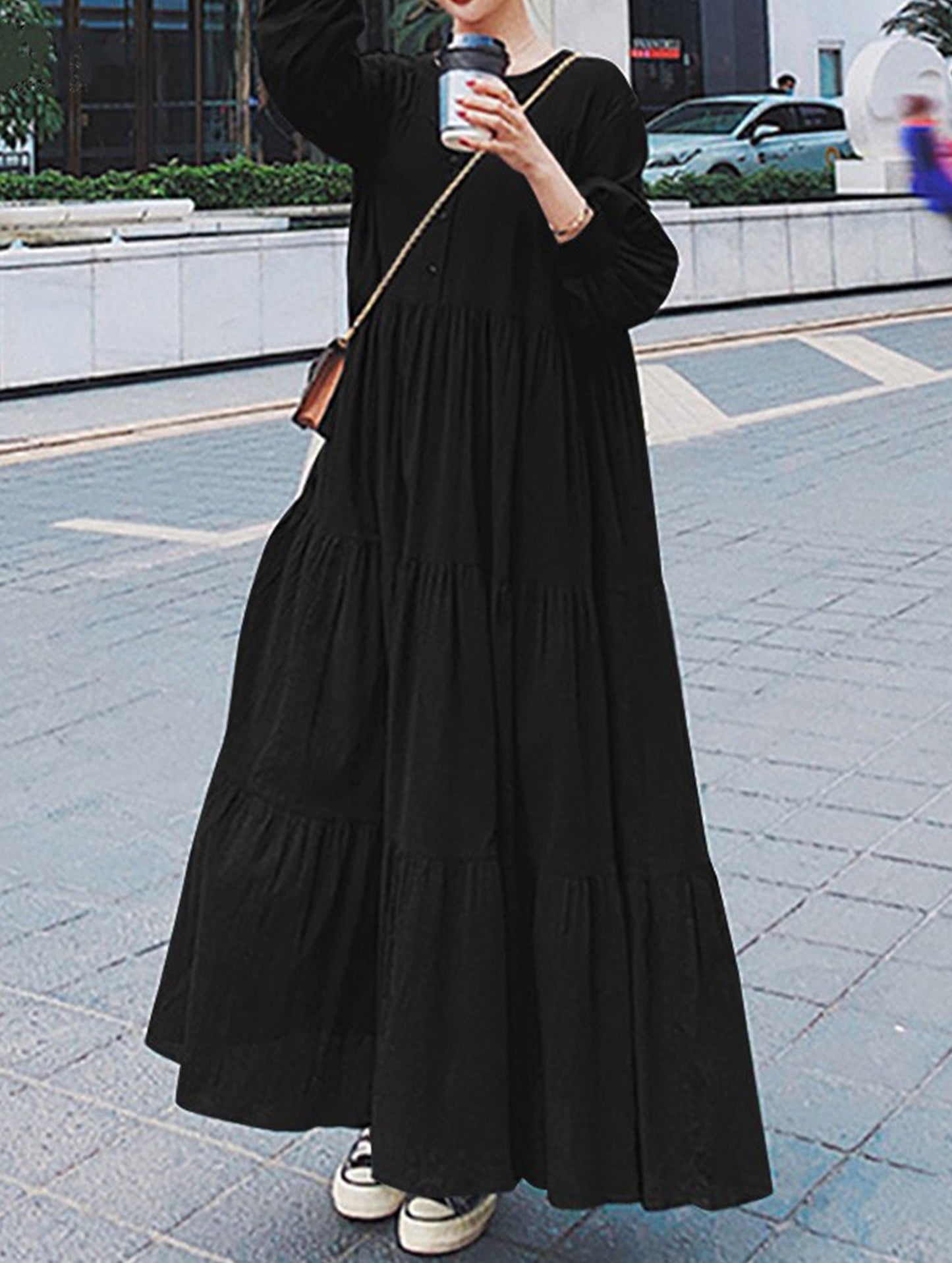 V-neck ruffled loose dress