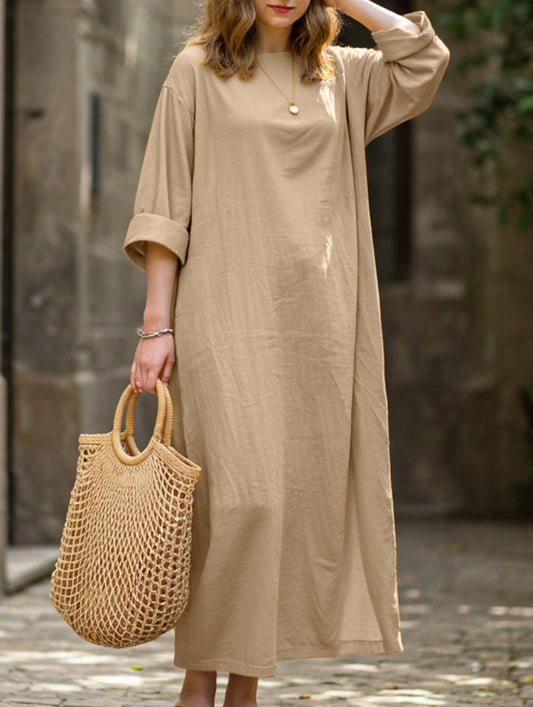 Retro long-sleeved round neck loose dress