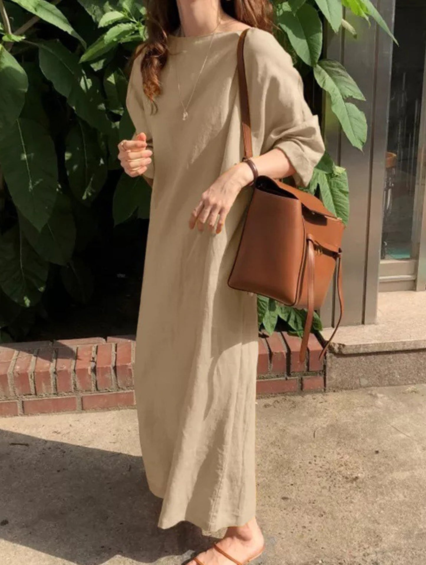 Retro long-sleeved round neck loose dress
