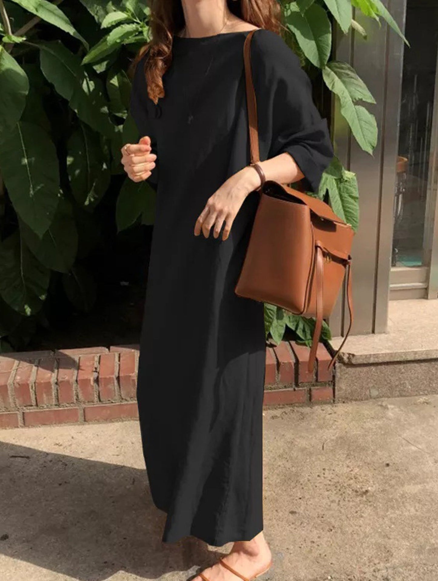 Retro long-sleeved round neck loose dress
