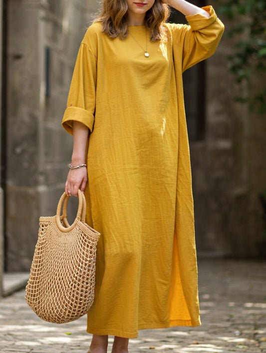 Retro long-sleeved round neck loose dress
