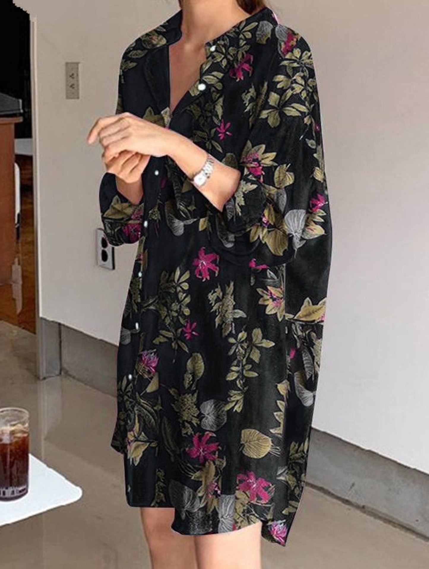 Cardigan long-sleeved lapel mid-length shirt