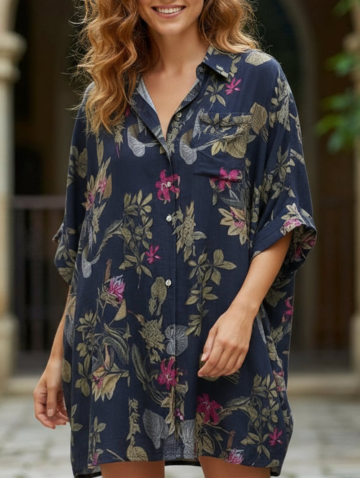 Cardigan long-sleeved lapel mid-length shirt