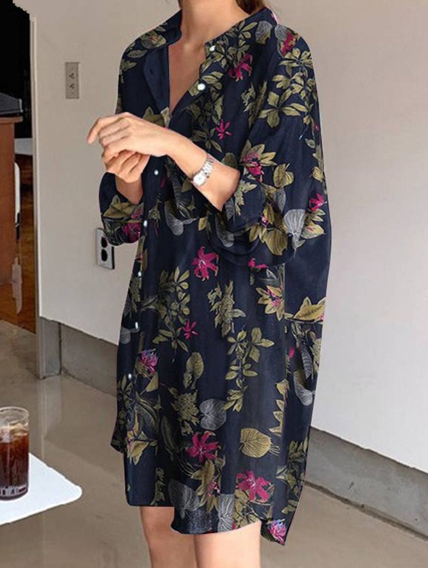 Cardigan long-sleeved lapel mid-length shirt