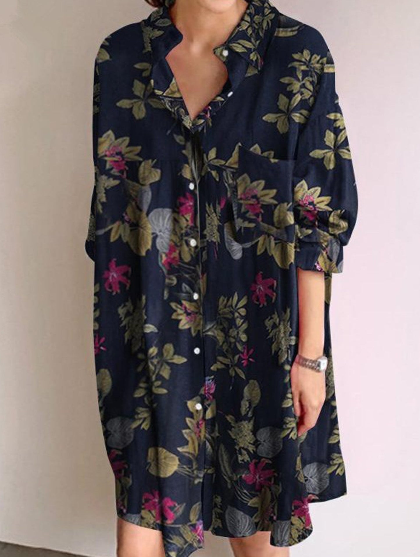 Cardigan long-sleeved lapel mid-length shirt