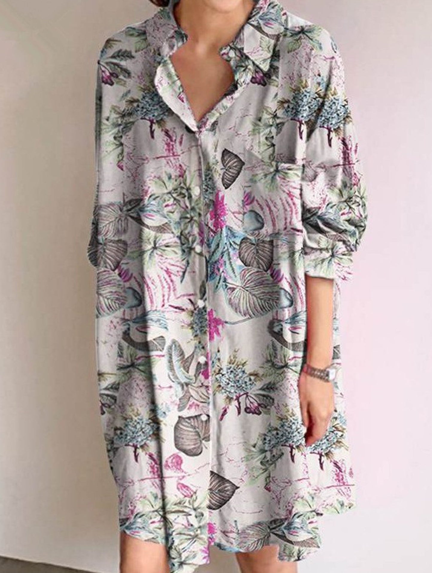 Cardigan long-sleeved lapel mid-length shirt