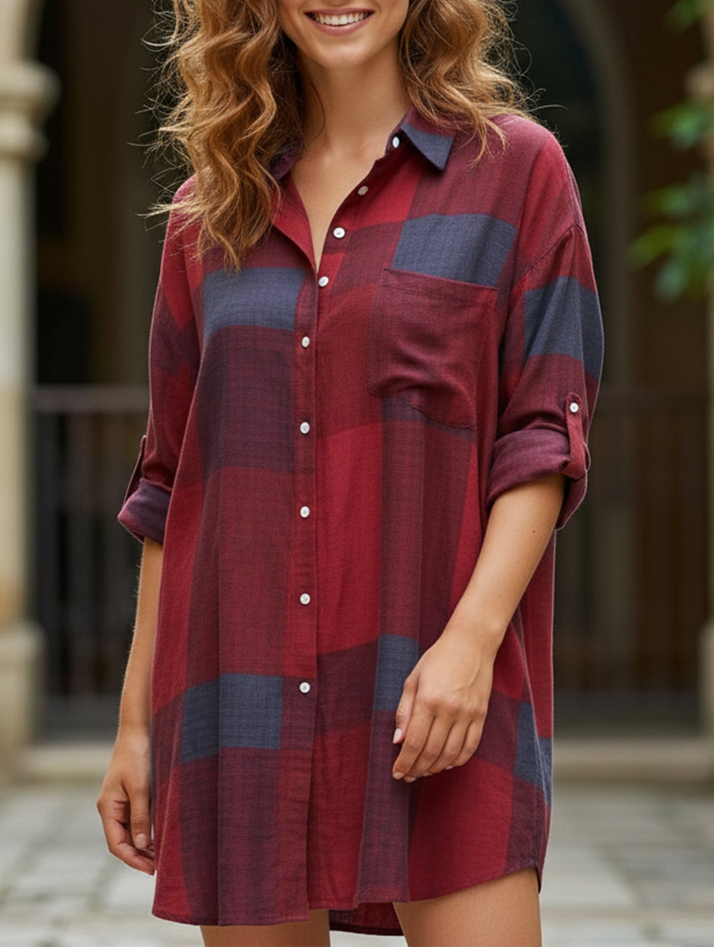 Cardigan long-sleeved lapel mid-length shirt