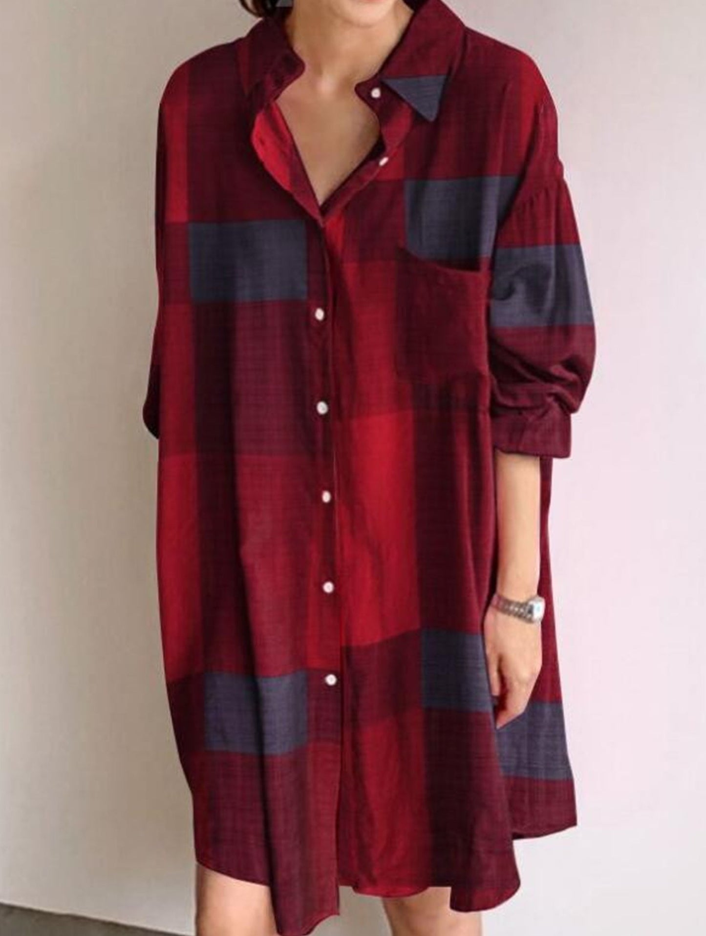 Cardigan long-sleeved lapel mid-length shirt