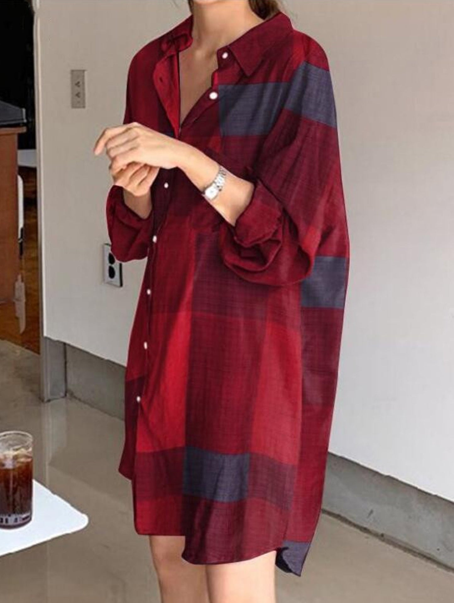 Cardigan long-sleeved lapel mid-length shirt