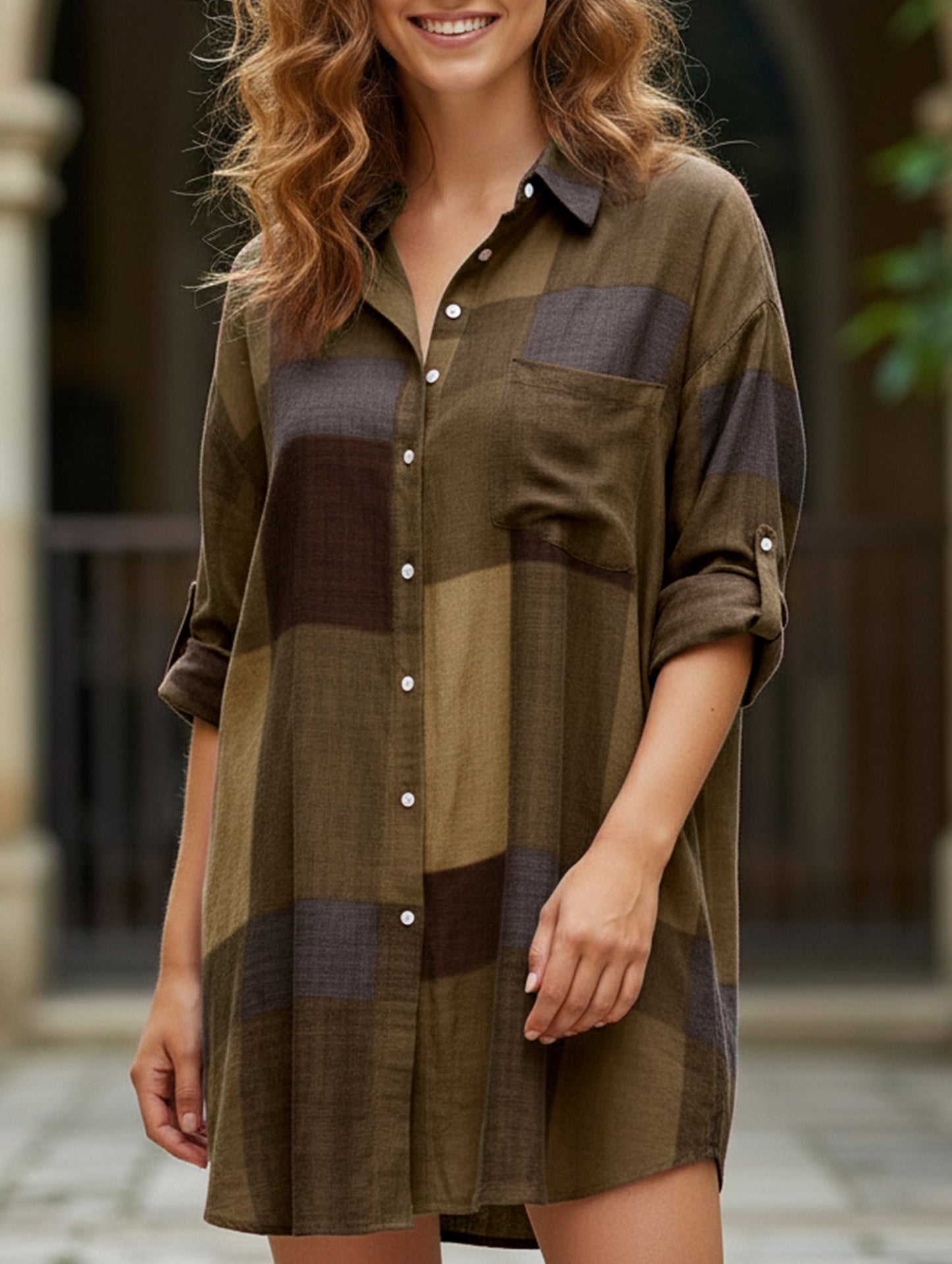 Cardigan long-sleeved lapel mid-length shirt