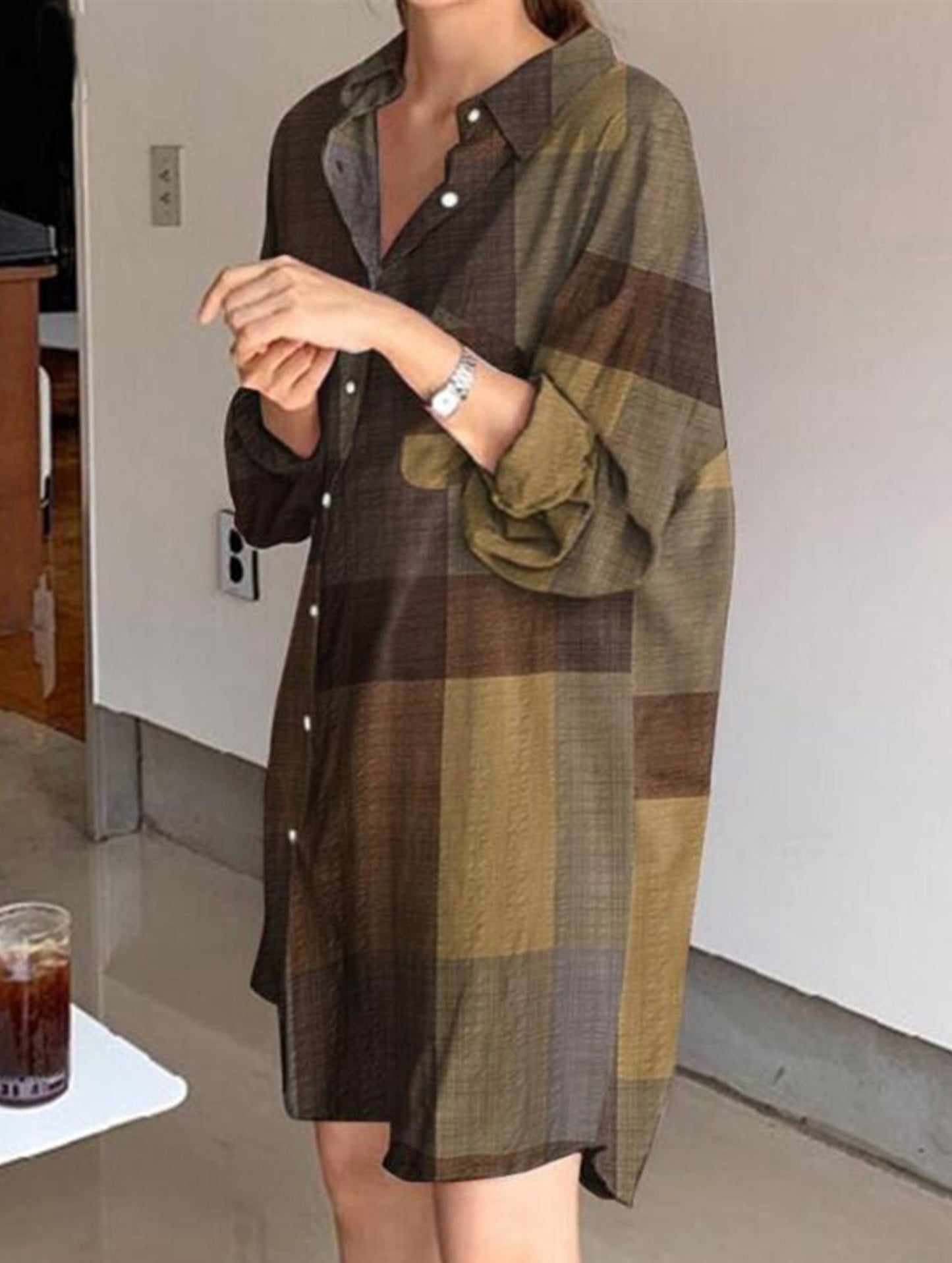 Cardigan long-sleeved lapel mid-length shirt