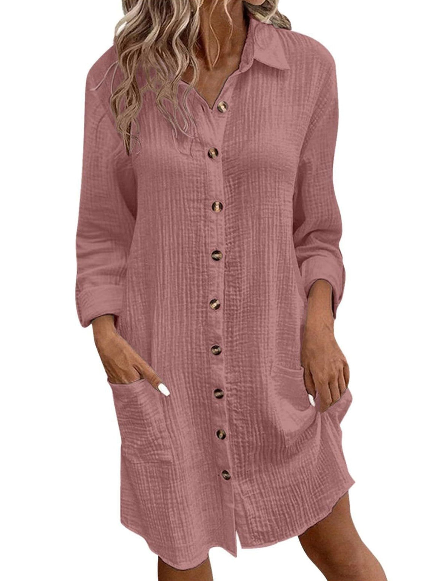 Loose waist top solid color shirt dress