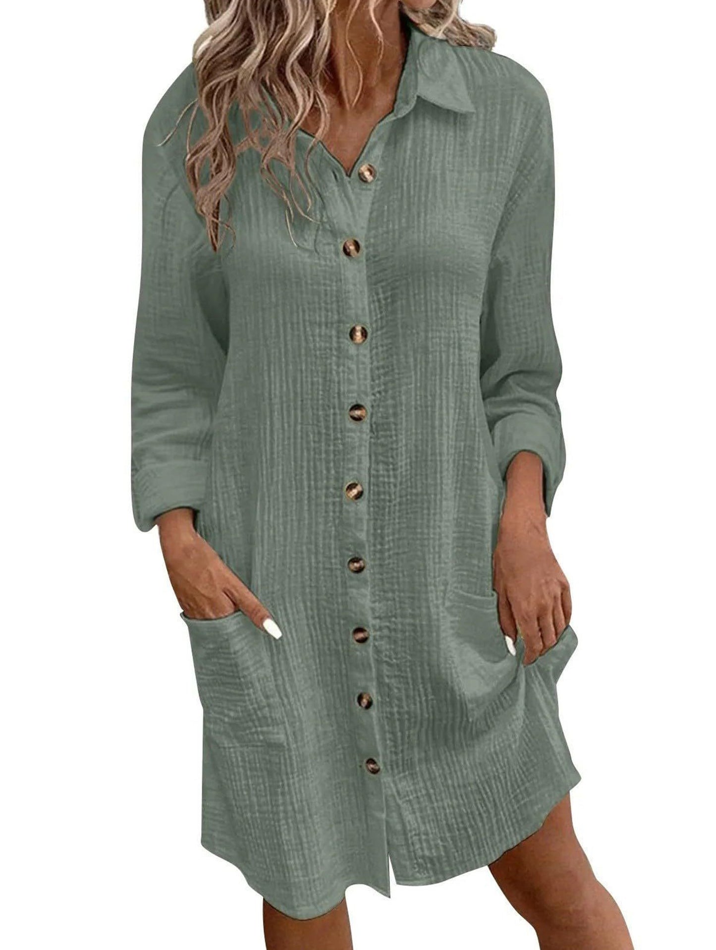 Loose waist top solid color shirt dress