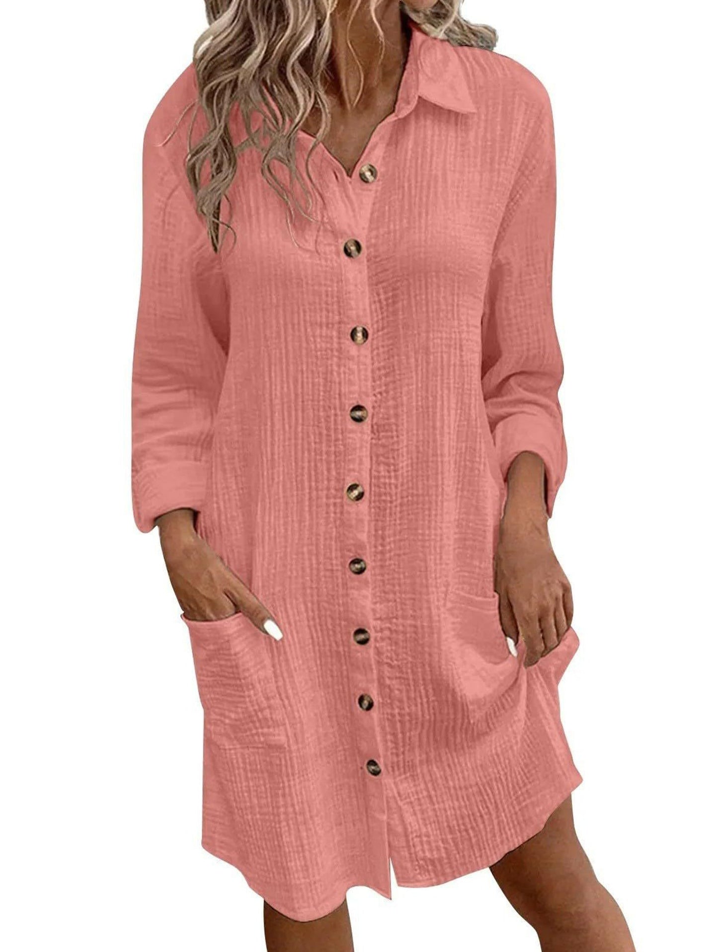 Loose waist top solid color shirt dress