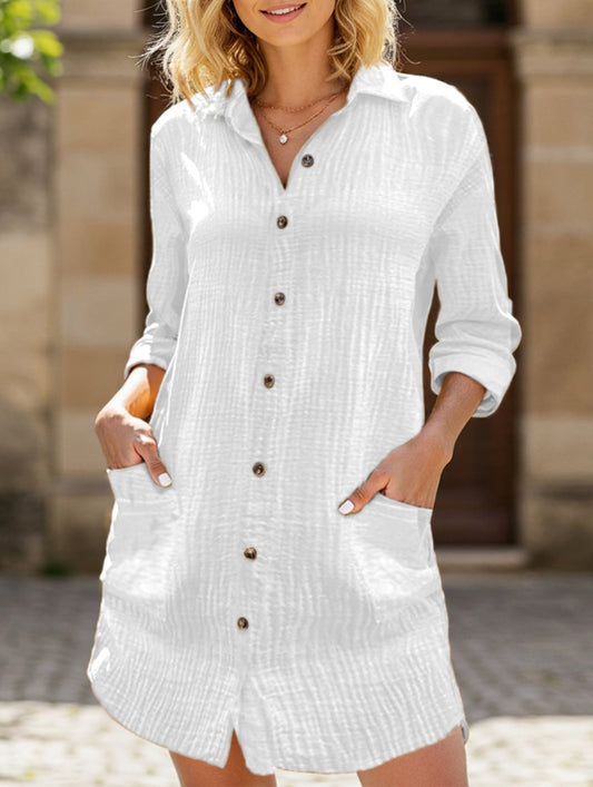 Loose waist top solid color shirt dress