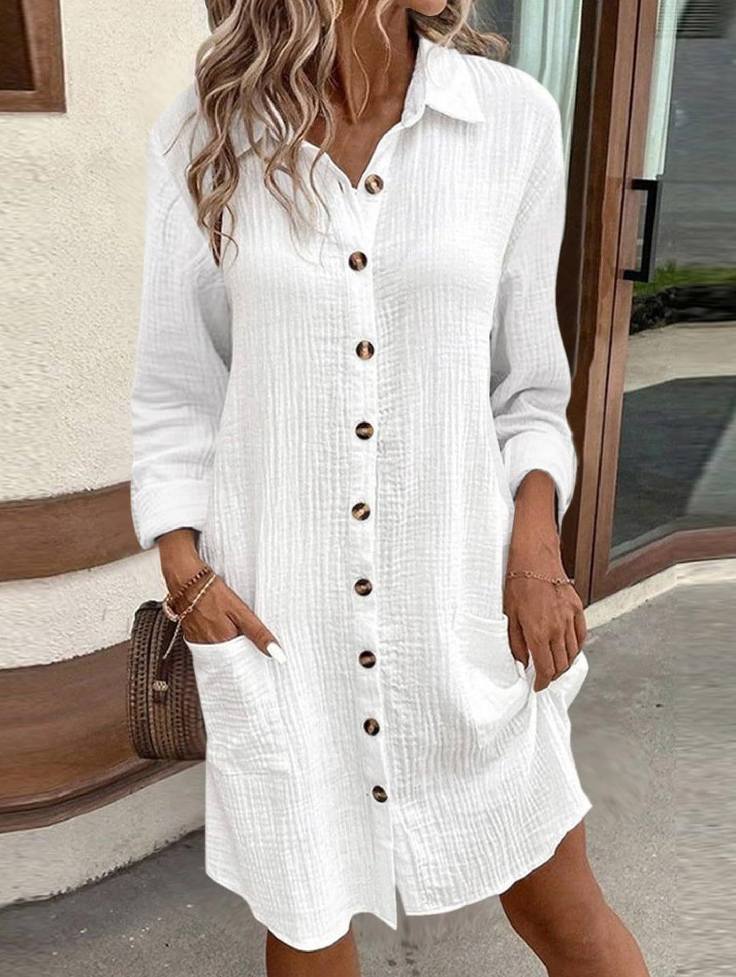 Loose waist top solid color shirt dress