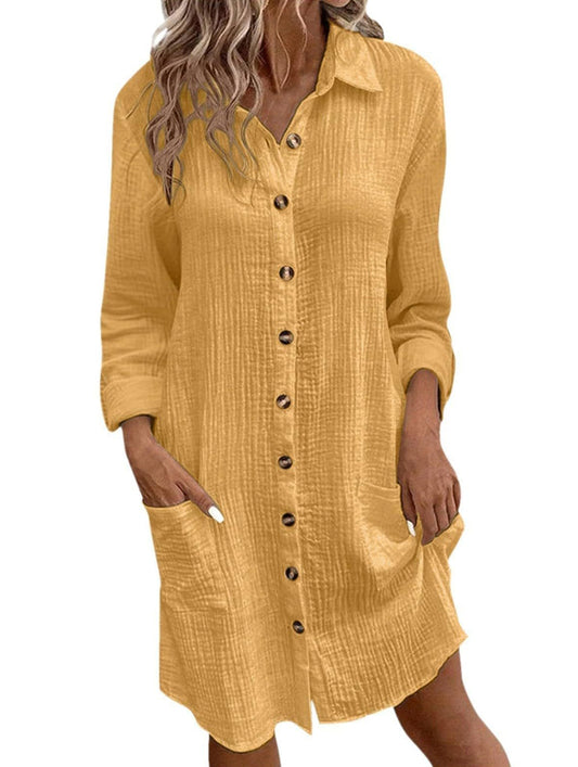 Loose waist top solid color shirt dress