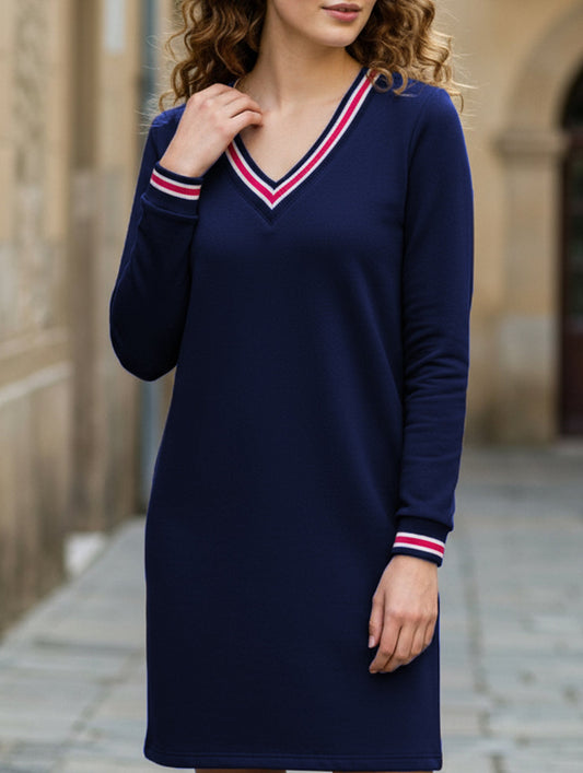 L ribbed V-neck contrast dress